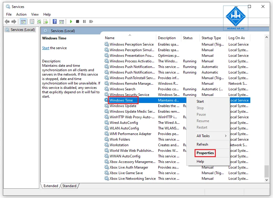 Tìm Và Chọn Windows Time Service Trong Services.Msc