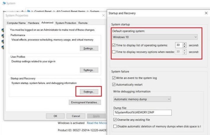 Thiết lập thời gian boot trong Startup and Recovery để tối ưu quá trình khởi động Windows 10