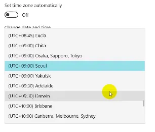 Danh sách các múi giờ toàn cầu để lựa chọn trong cài đặt Windows, hỗ trợ khắc phục lỗi hiển thị thời gian.