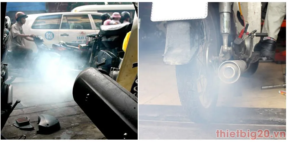 Xe máy nhả khói do hao xăng