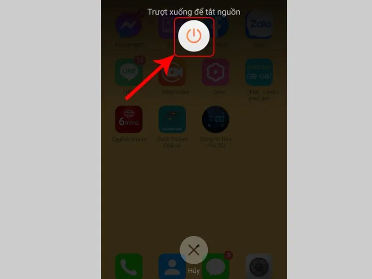 Thao tác kéo icon để tắt nguồn điện thoại OPPO A3s