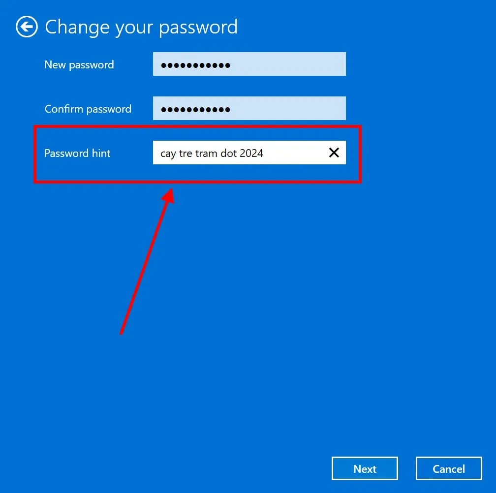 Màn hình đăng nhập hiển thị gợi ý mật khẩu giúp người dùng nhớ lại khi quên