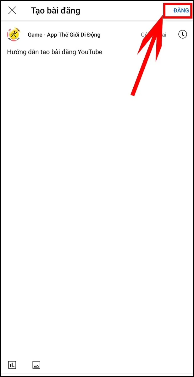 Nút 'Đăng' trên ứng dụng YouTube di động, hoàn tất quá trình công khai video hoặc bài đăng mà bạn đã tự chế