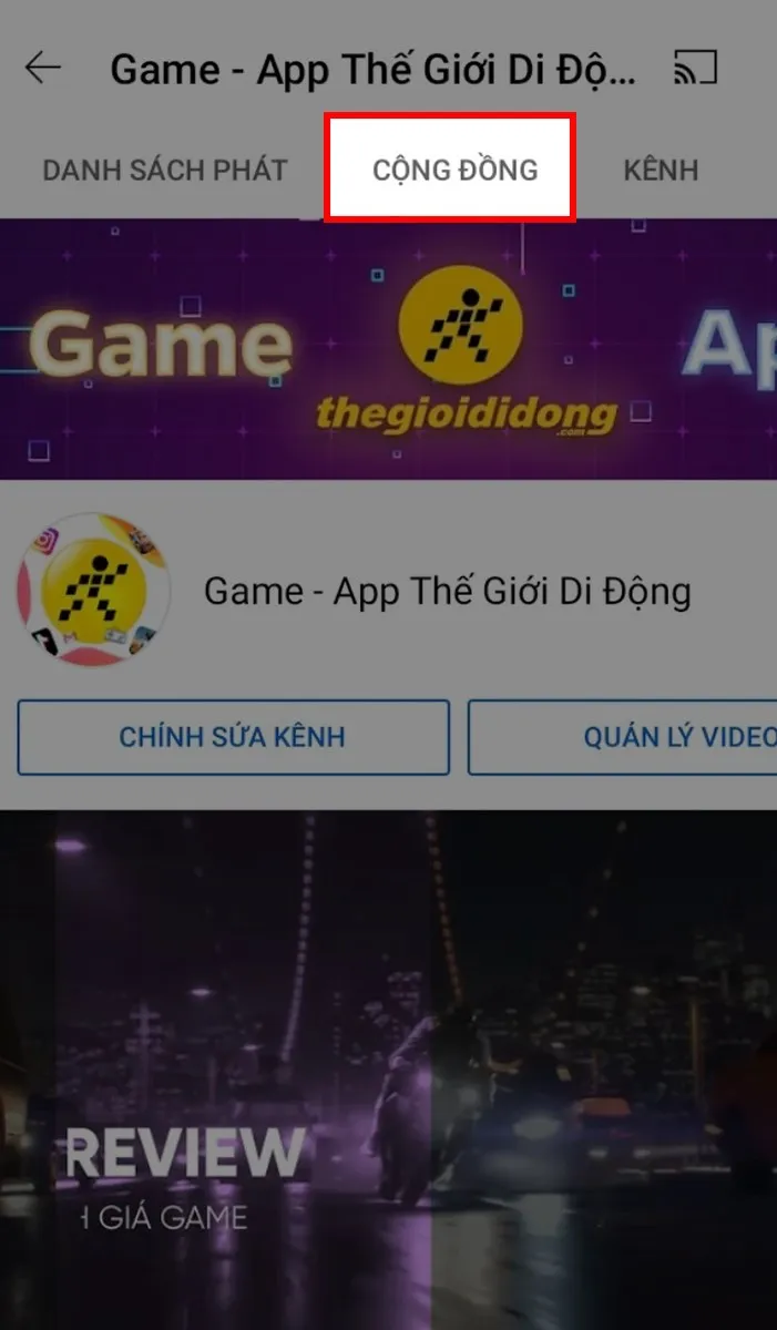 Tab 'Cộng đồng' trên kênh YouTube, nơi thông báo về video mới, tương tác với khán giả sau khi đã tự chế video và đăng lên YouTube bằng máy tính