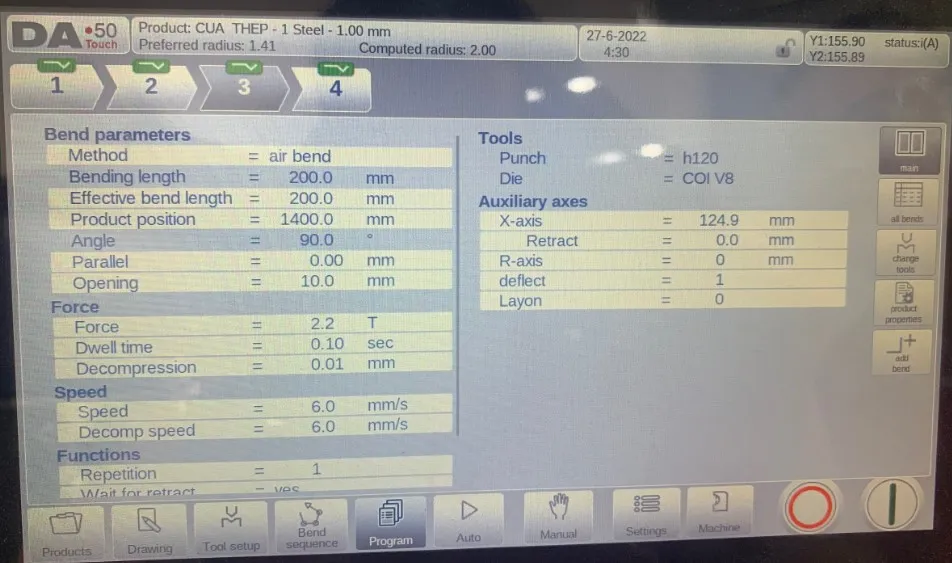 Màn hình Program để xem và chỉnh sửa thông số chương trình