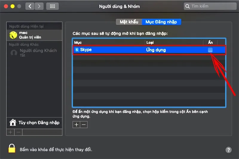 Tick chọn Ẩn tại Skype