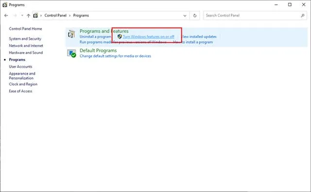 Chọn Turn Windows features on or off để kích hoạt SMB1 cho máy photocopy Toshiba 723