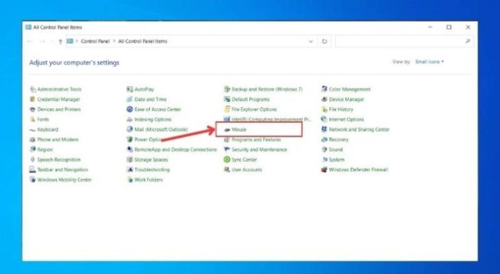 Để hiện cửa sổ Mouse Properties, người dùng chọn Mouse