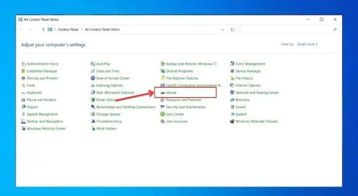 Để hiện cửa sổ Mouse Properties, người dùng chọn Mouse