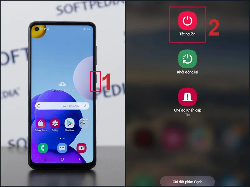 Nhấn giữ nút nguồn để hiển thị các tùy chọn tắt nguồn hoặc khởi động lại, bước đầu tiên khi cần khởi động máy Sky chế độ mode xóa file.