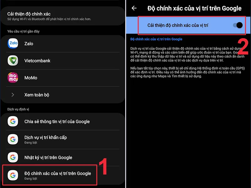 Điều chỉnh các tùy chọn cài đặt vị trí trên điện thoại, một phần của việc quản lý tổng thể hệ thống trước khi áp dụng cách khởi động máy Sky chế độ mode xóa file.