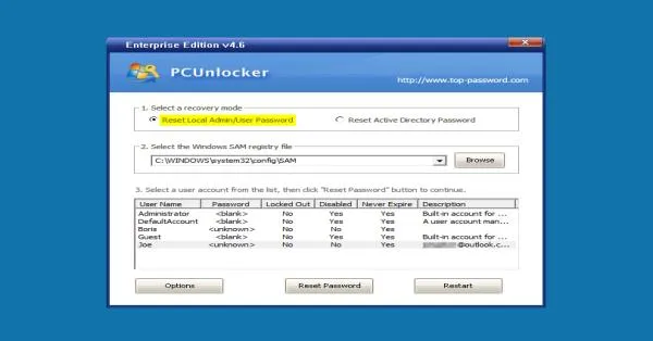 Chọn tài khoản để đặt lại mật khẩu