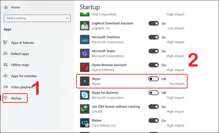 Tắt ứng dụng muốn vô hiệu hóa khởi động cùng Windows