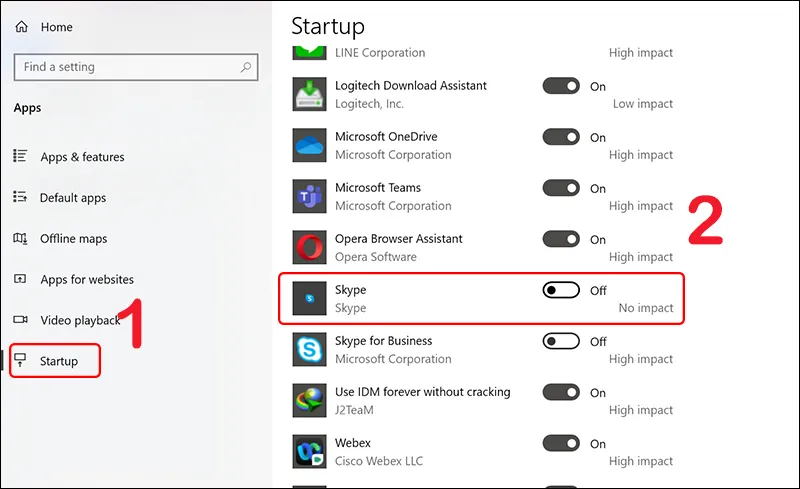 Tắt ứng dụng muốn vô hiệu hóa khởi động cùng Windows