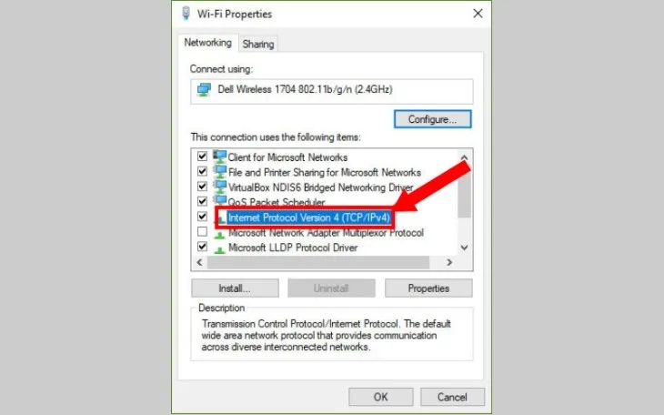 Bạn nhấp đúp chuột vào Internet Protocol Version 4 (TCP/IPv4)