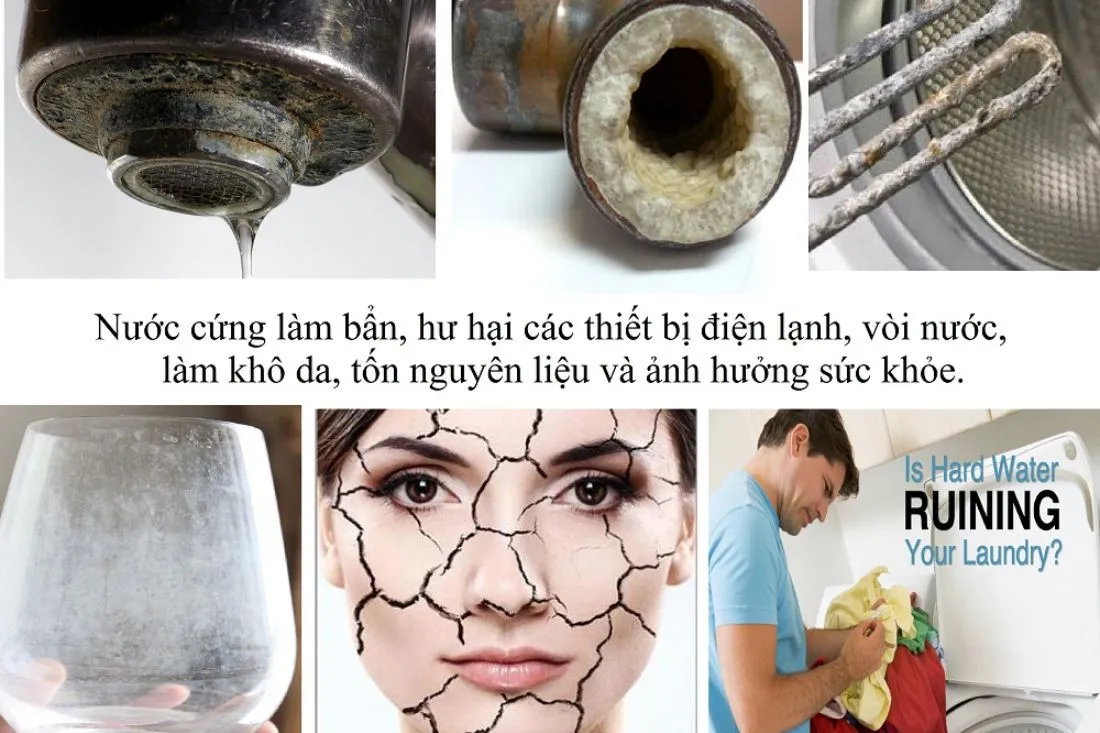 Tác hại của nước cứng biểu hiện qua cặn vôi trên vòi nước sinh hoạt