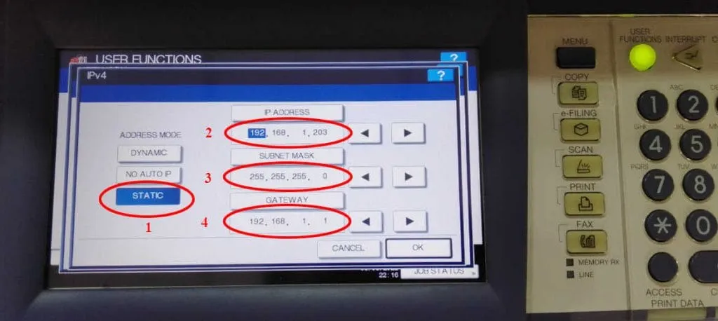 Cấu hình IP tĩnh để máy photocopy Toshiba 723 luôn sẵn sàng