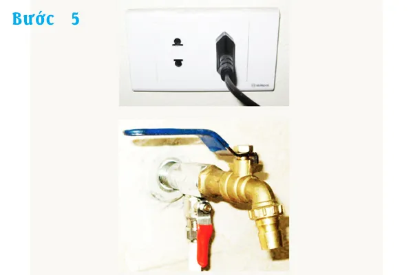 Cắm điện và sục rửa cốc lọc số 1 trong 20 phút khi lắp máy lọc nước Karofi 8 lõi