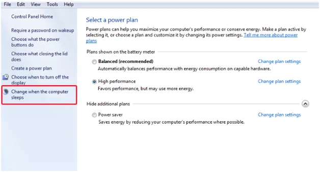 Thiết lập cài đặt chế độ nghỉ cho máy tính trong Power Options, điều chỉnh On battery và Plugged in