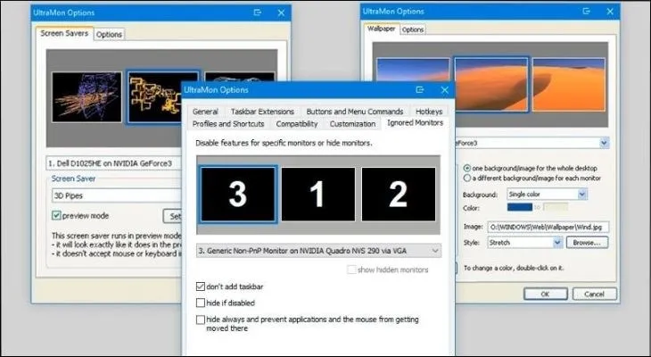UltraMon hỗ trợ người dùng trình chiếu màn hình trên một hoặc nhiều màn hình phụ