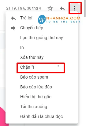 Người dùng thực hiện chặn email trong Gmail trên máy tính