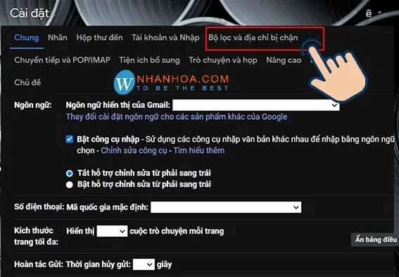 Chọn bộ lọc và địa chỉ bị chặn để cài đặt trong Gmail