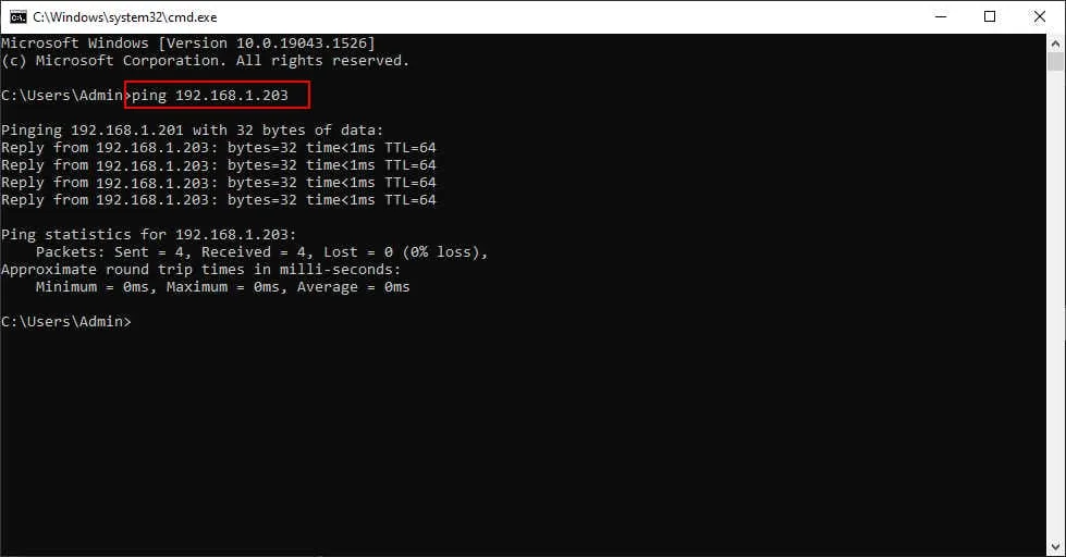 Thực hiện lệnh ping để xác nhận kết nối máy photocopy Toshiba 723 đã sẵn sàng