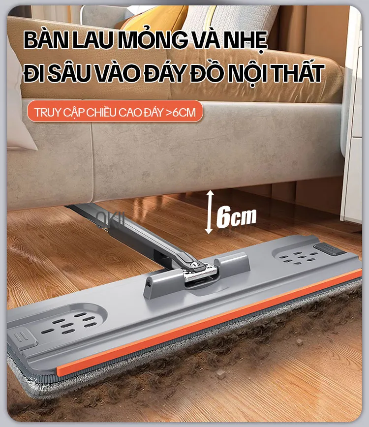 Hướng dẫn sử dụng cây lau nhà tự vắt thông minh: nhúng bàn lau vào ngăn giặt để làm ướt miếng lau