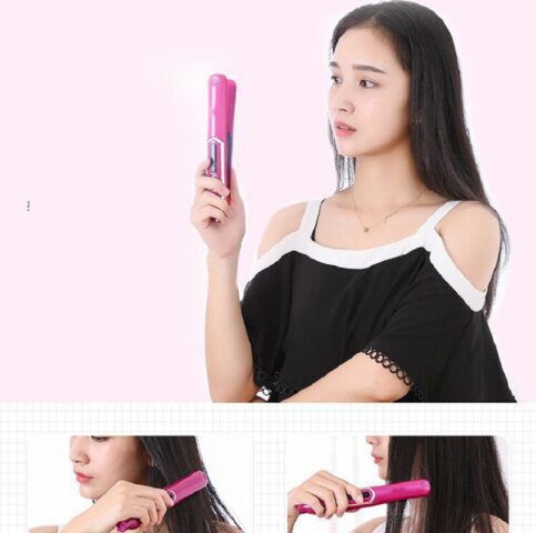 Hình ảnh minh họa cách sử dụng máy ép tóc mini trên từng lọn tóc, đảm bảo độ thẳng mượt và đều màu.