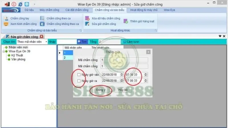 Giao diện phần mềm Wise Eye dùng để sửa dữ liệu và đồng bộ thời gian máy chấm công
