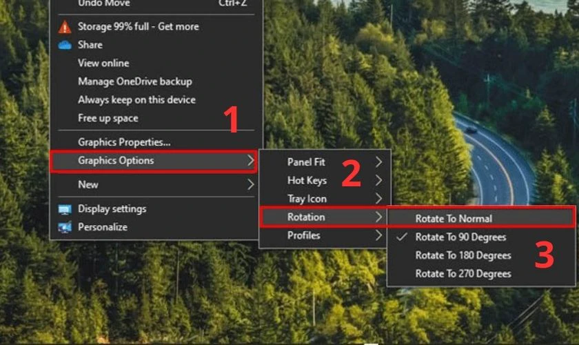 Hướng dẫn sửa máy tính khi màn hình bị ngược trên Windows 7 qua Graphics Options.