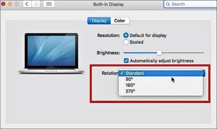 Chọn Standard trong mục Rotation để khắc phục màn hình MacBook bị ngược.