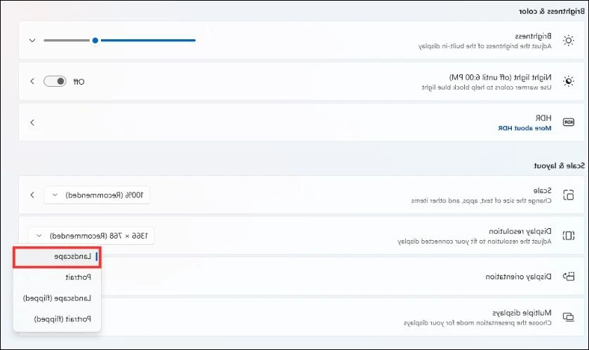 Các tùy chọn xoay màn hình trong Windows 11 giúp sửa lỗi màn hình ngược.
