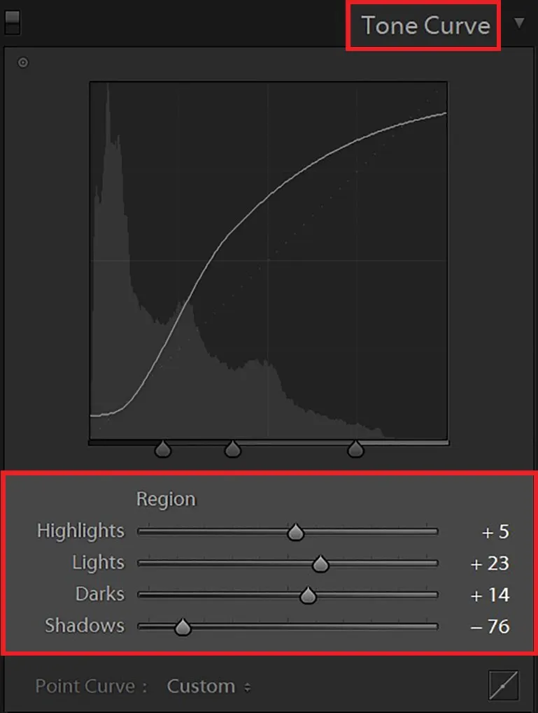 Chức năng Tone Curve trên giao diện máy tính Lightroom