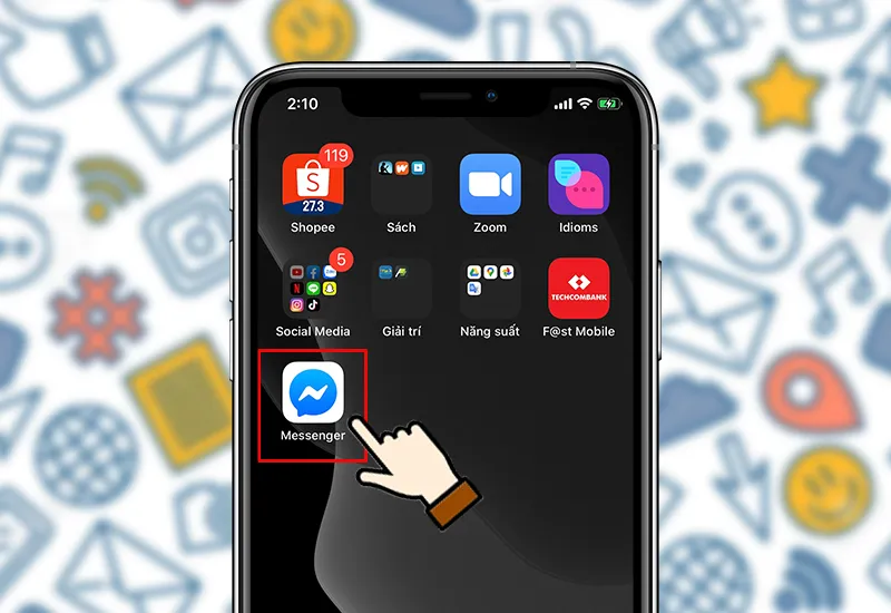 Biểu tượng ứng dụng Messenger trên giao diện điện thoại, đối tác tiện lợi cho cách mở tab Messenger ở giao diện Facebook máy tính.