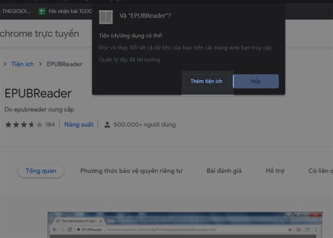 Xác nhận thêm tiện ích EPUBReader vào Chrome