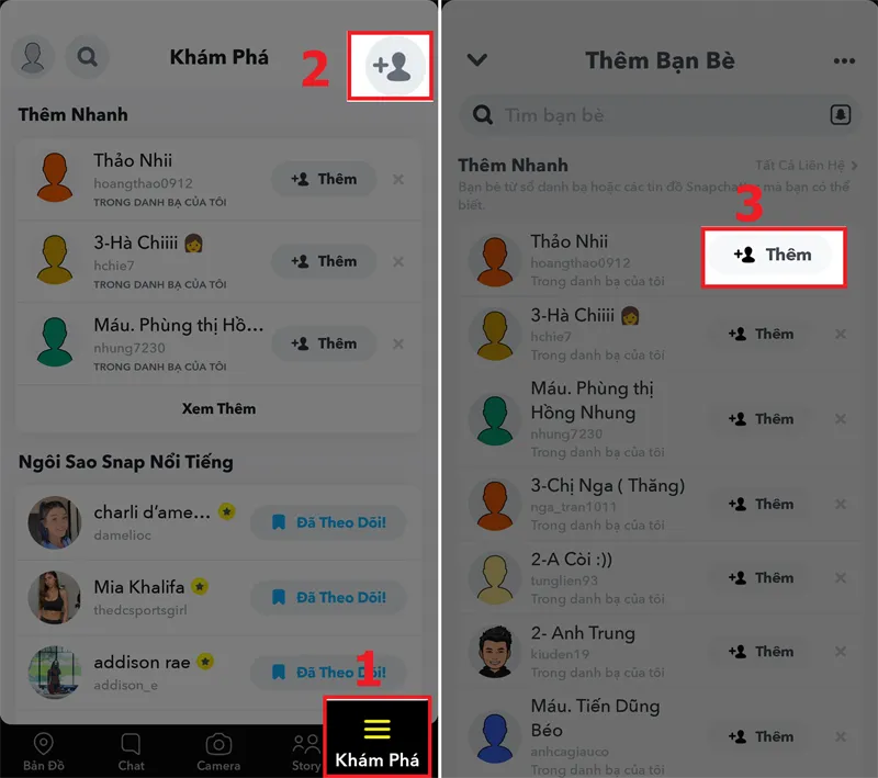 Giao diện thêm bạn bè trong Snapchat khi sử dụng trên máy tính
