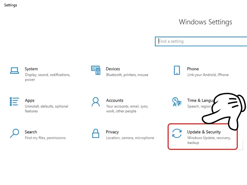 Click vào Update &amp; Security