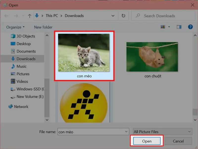 Cửa sổ chọn ảnh từ thư mục máy tính để bắt đầu quá trình chỉnh sửa và ghép ảnh cơ bản