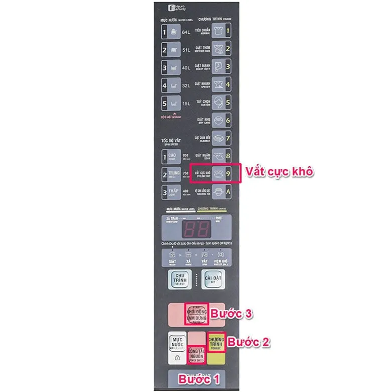 Các bước thiết lập tính năng giặt đồ và vắt cực khô trên máy giặt Aqua