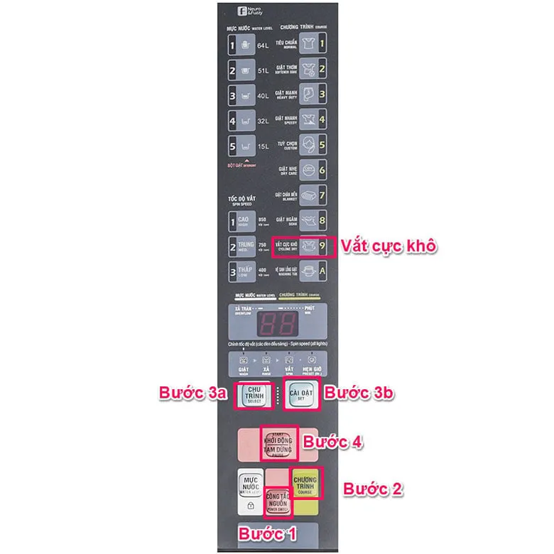 Các bước thiết lập tính năng vắt cực khô cho đồ đã giặt trước đó