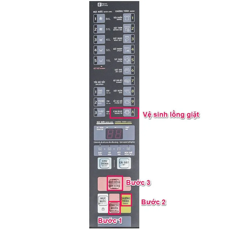 Các bước thiết lập sử dụng tính năng vệ sinh lồng giặt trên máy giặt Aqua
