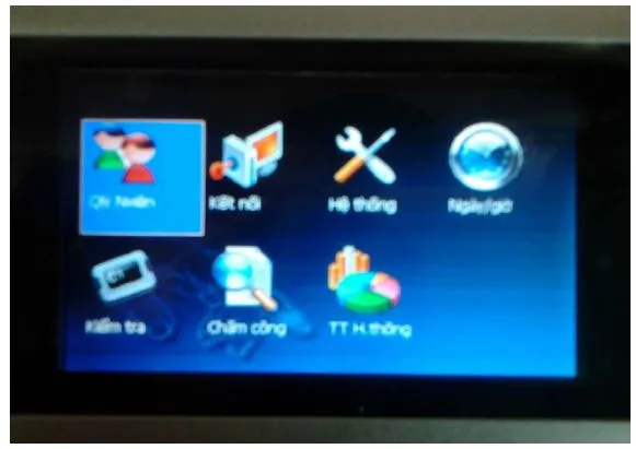 Giao diện Menu chính hiển thị các tùy chọn thiết lập trên máy chấm công Ronald Jack X628C.