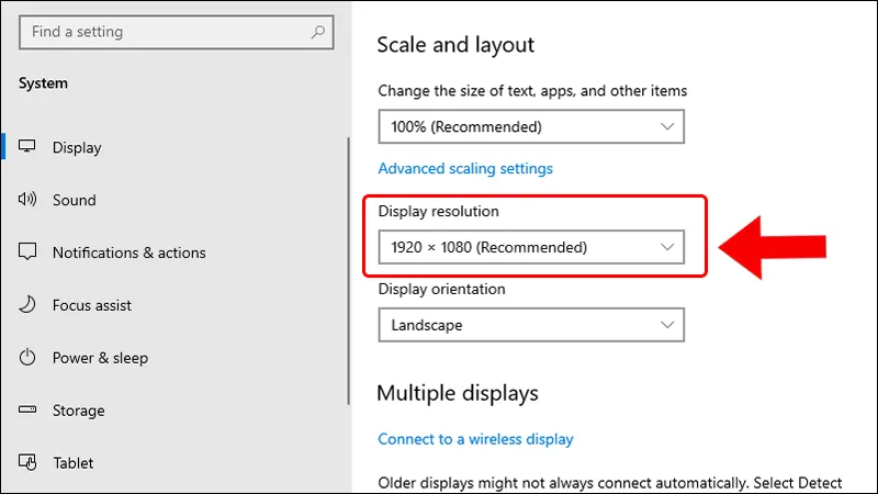 Tùy chọn Display Resolution trong cài đặt hiển thị để chọn độ phân giải chuẩn