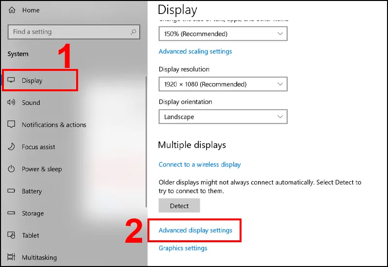 Chọn Advanced Display Settings để thay đổi tần số quét