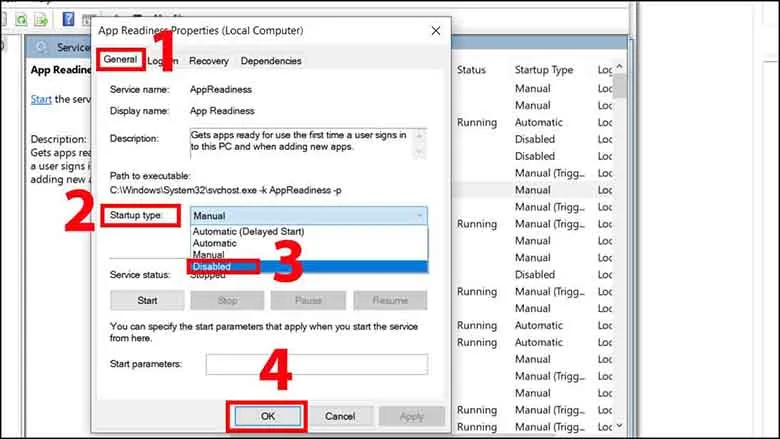 Thiết lập App Readiness sang &quot;Disable&quot;, một giải pháp để khắc phục lỗi màn hình máy tính bị đen.