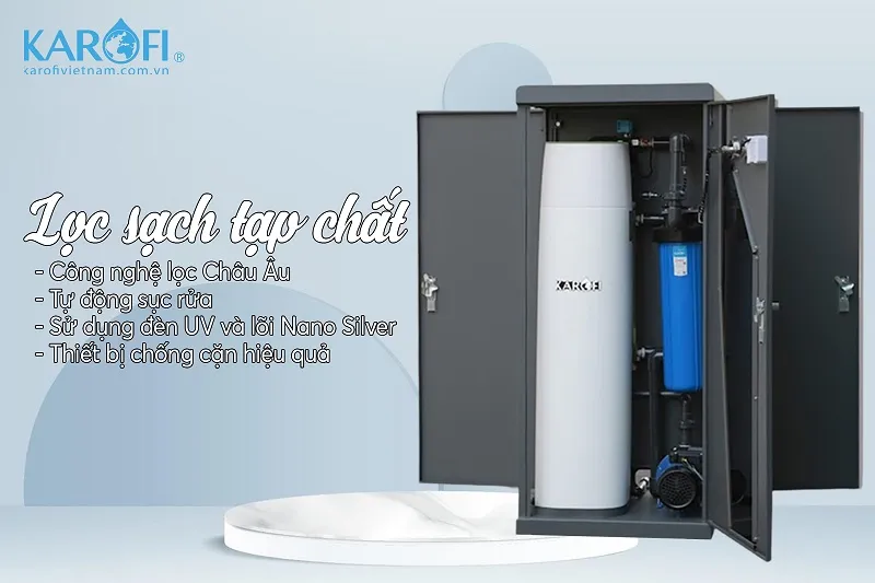 Hình ảnh hệ thống lọc tổng Karofi KMF-68 với thiết kế tối giản, công suất lớn
