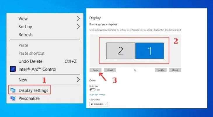 Người dùng nhấn chuột trái vào màn hình Desktop và chọn Display settings