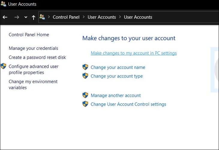 Chọn Make changes to my account in PC settings để tiếp tục quá trình đổi mật khẩu mở máy tính