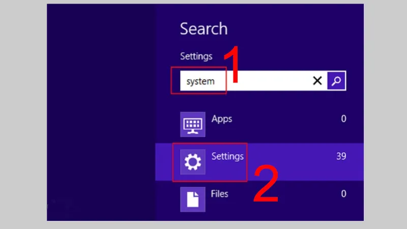 Thao tác tìm System trong cài đặt Windows 8/8.1